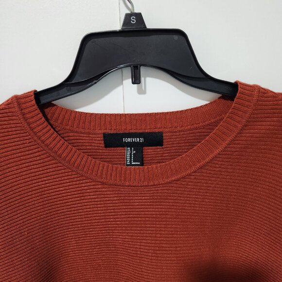 Forever 21 Rust Orange Long Sleeve Cropped Ribbed Pullover Sweater - Small - Picture 3 of 6